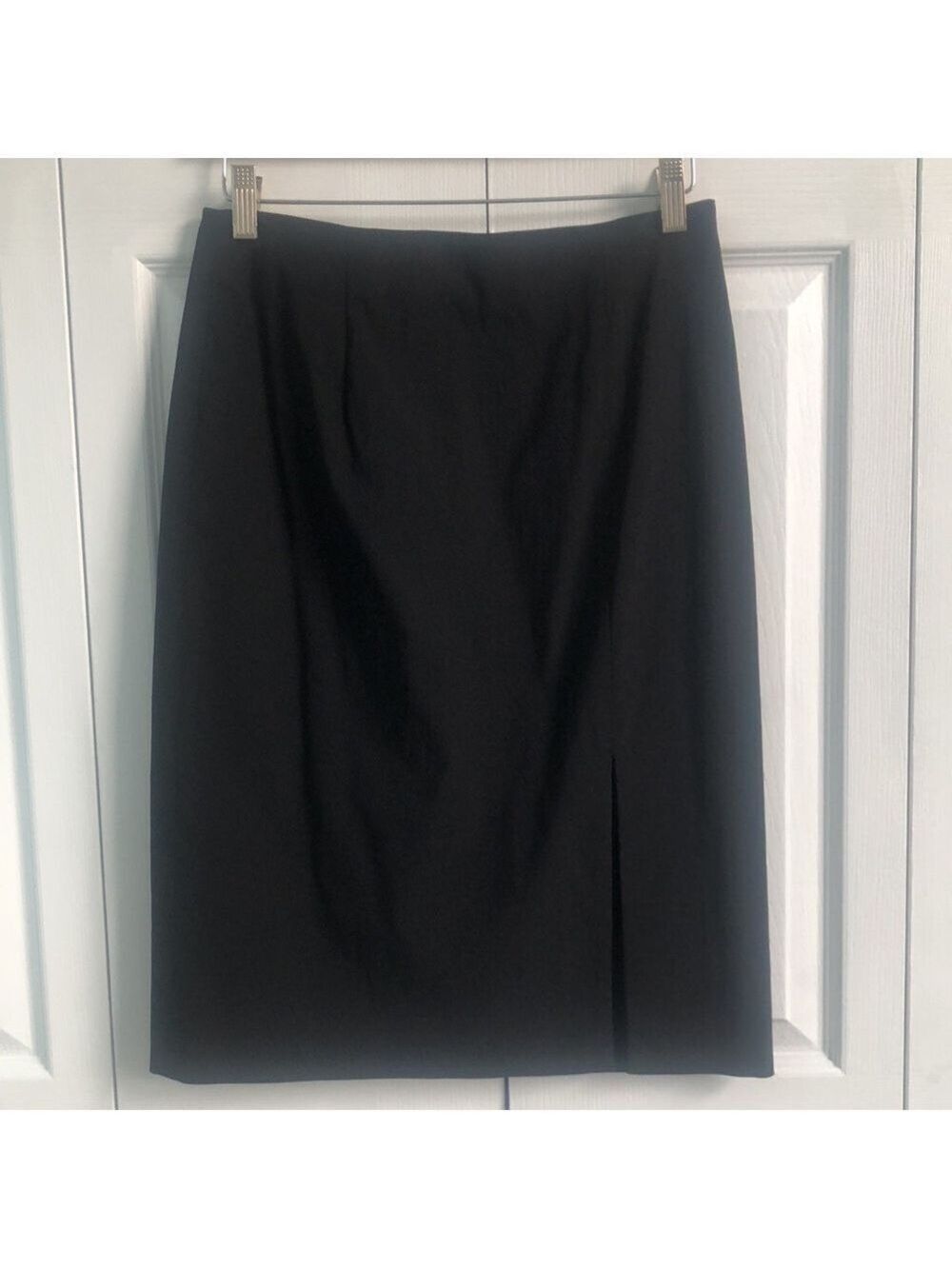 Vintage LOLA High Waisted Black Straight Pencil Skirt Back Slit Midi Size 10